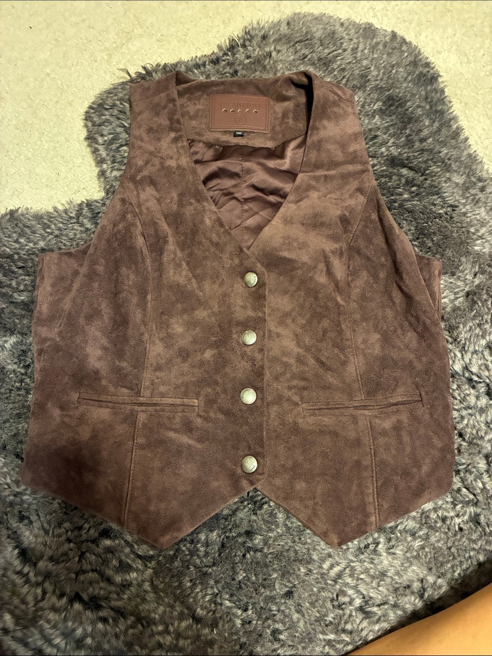 Blank NYC Brown Suede-Look Button Front Vest